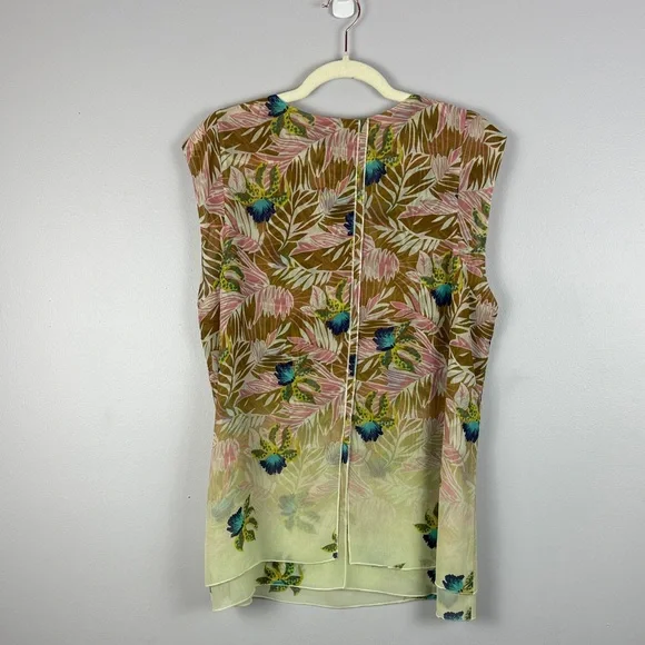 CAbi Tropical Orchid Print Parlor Sleeveless Double Layered Chiffon XL Blouse - Picture 11 of 13